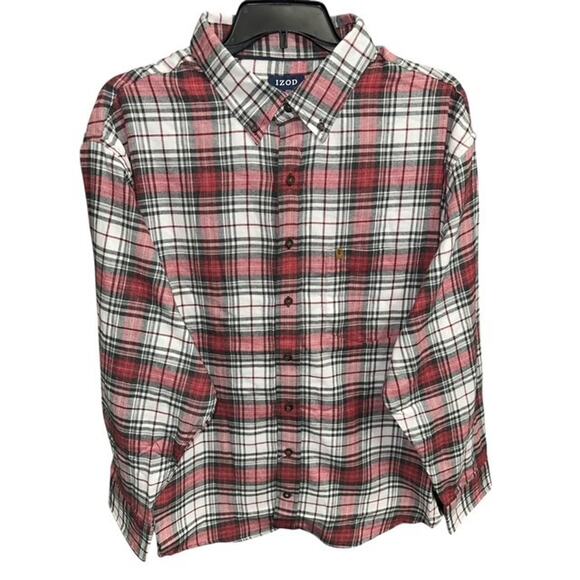 IZOD Stratton Flannel 2XL Shirt Men Bordeaux Wine Red Plaid Wicking Quick Dry - Picture 1 of 4